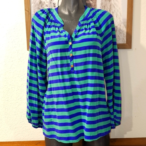 Lilly Pulitzer Striped Blue and Green Women's Top - Picture 1 of 9
